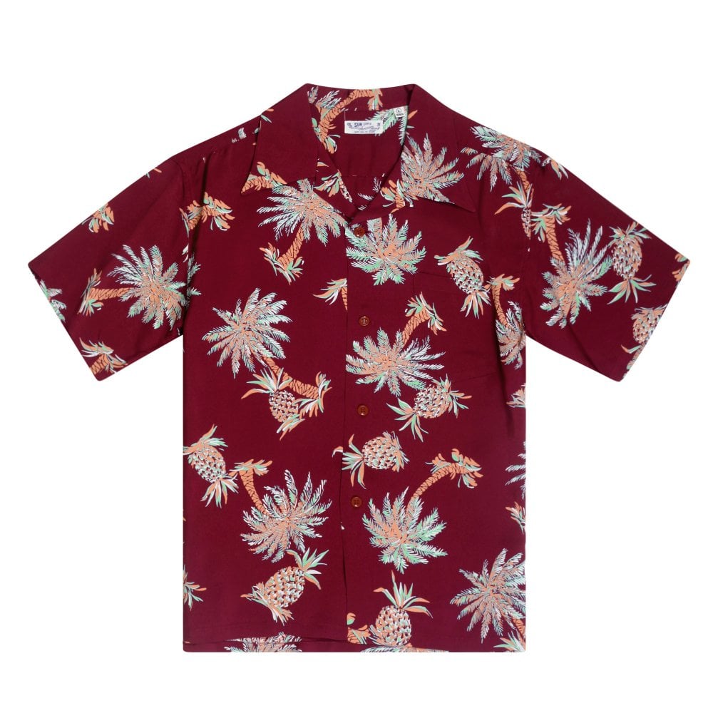 Sun Surf Mens Wine Studded Palm Tree Hawaiian Shirt SURF10262