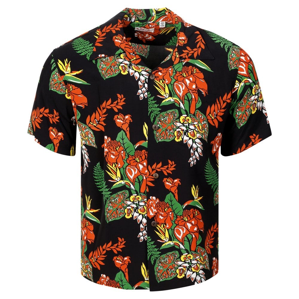 Sun Surf Mens Flourish Flowers Black Hawaiian Shirt SURF11089