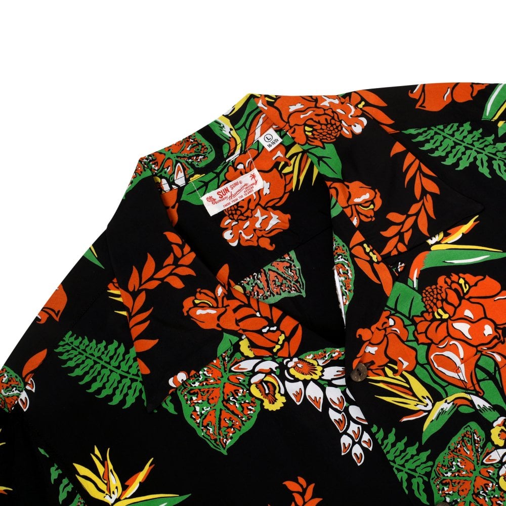 Sun Surf Mens Flourish Flowers Black Hawaiian Shirt SURF11089