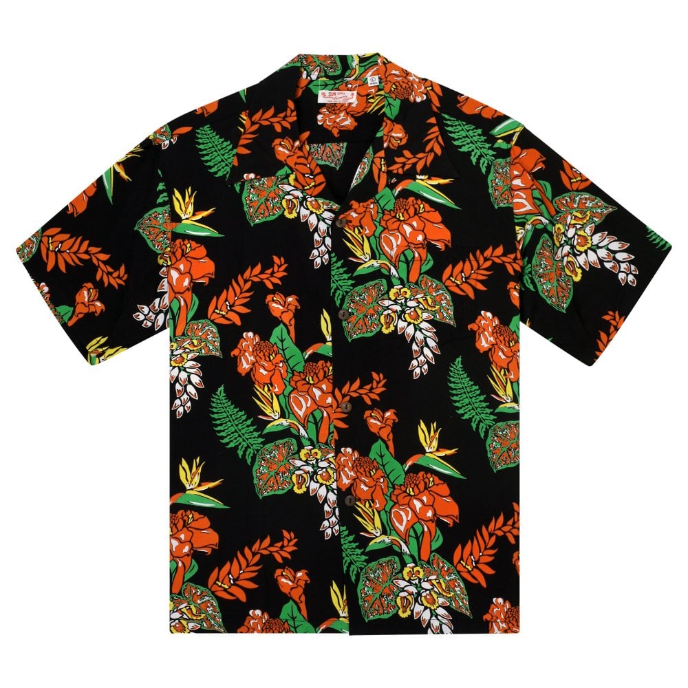 Sun Surf Mens Flourish Flowers Black Hawaiian Shirt SURF11089