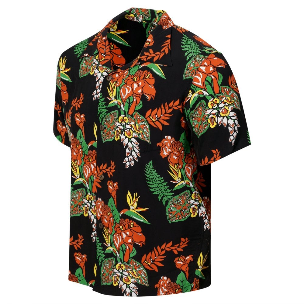 Sun Surf Mens Flourish Flowers Black Hawaiian Shirt SURF11089