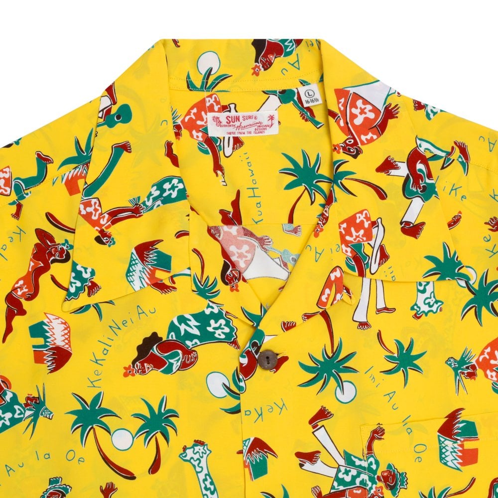 Sun Surf Mens Fun Island of Hawaii Yellow Hawaiian Shirt SURF10267