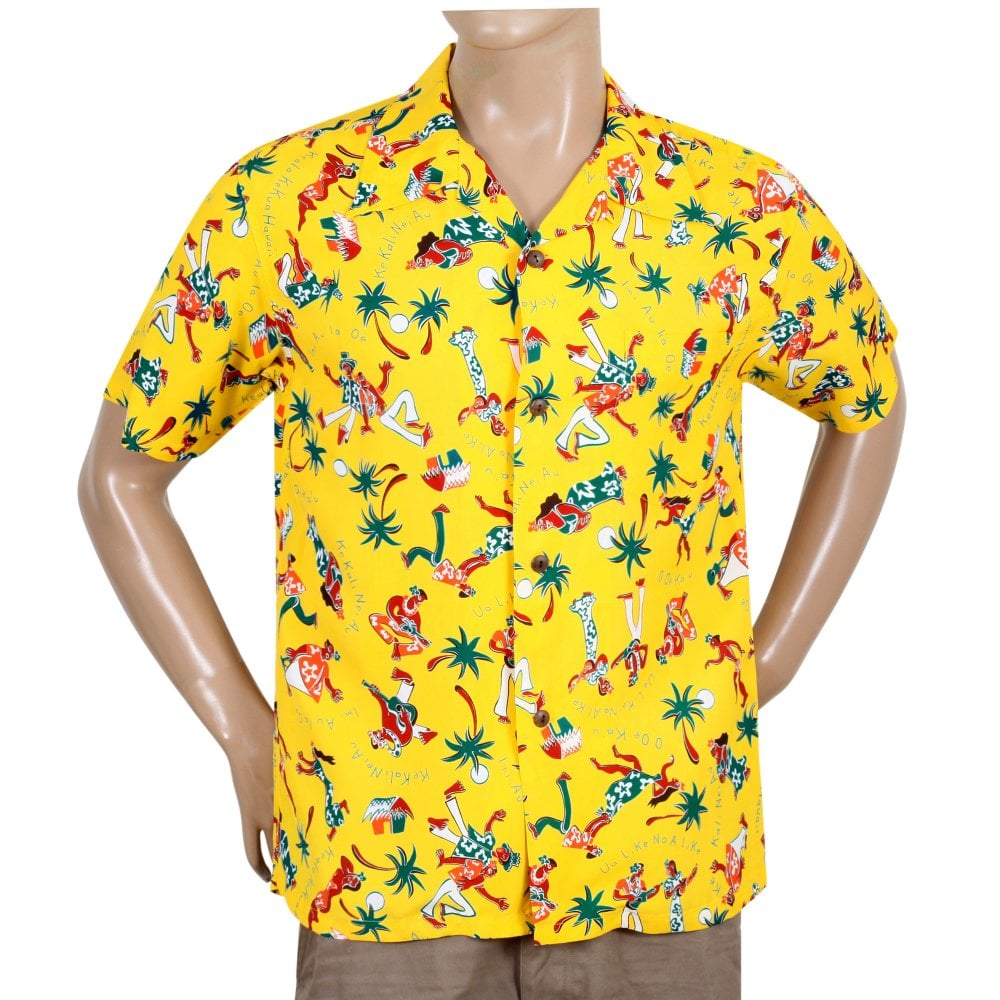 Sun Surf Mens Fun Island of Hawaii Yellow Hawaiian Shirt SURF10267