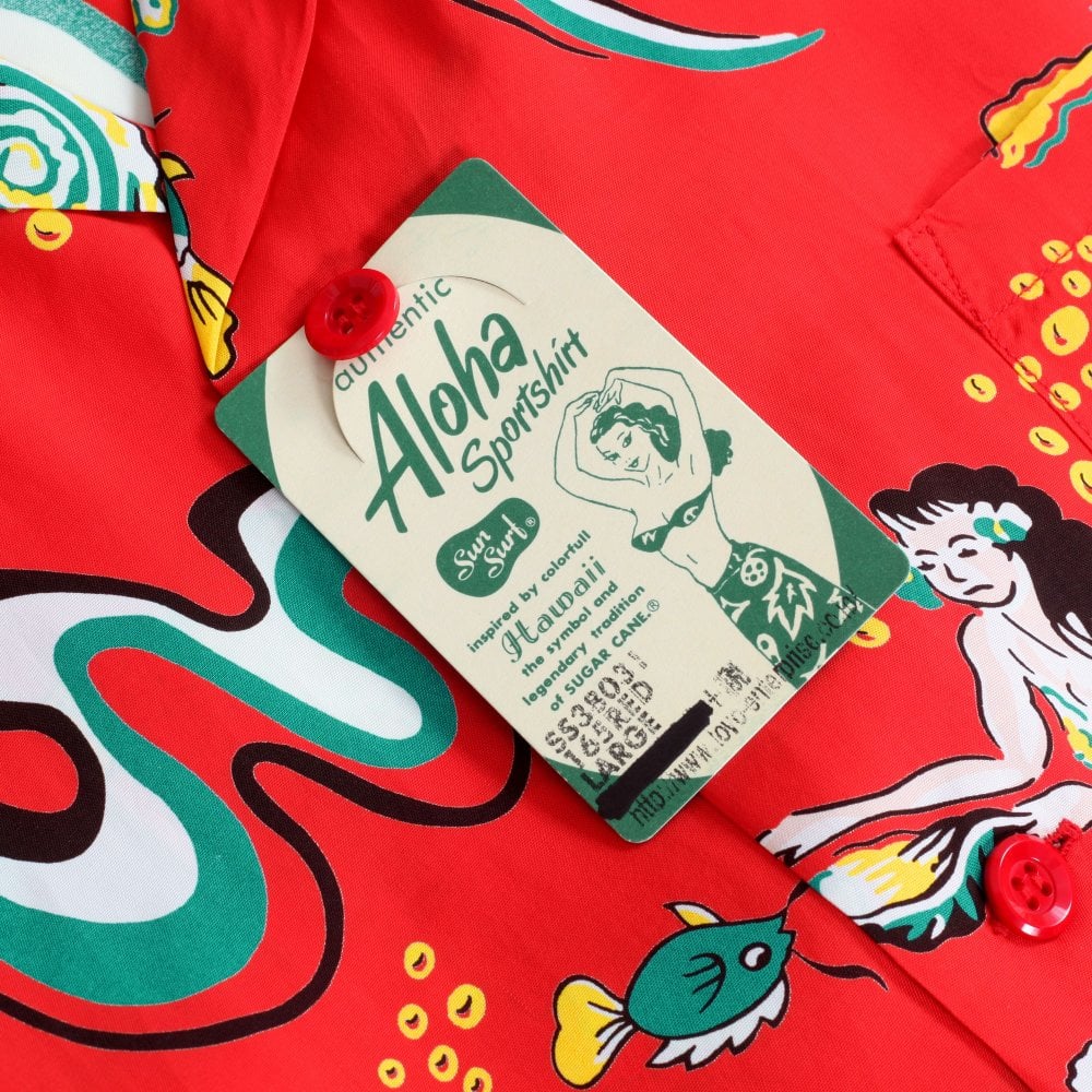 Sun Surf Mens Red Mermaids Hawaiian Shirt SURF10088