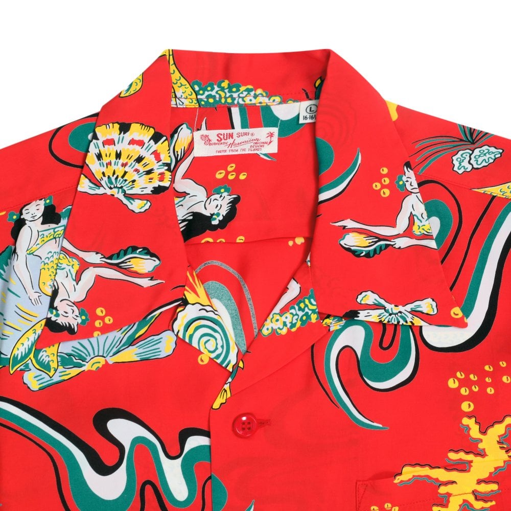 Sun Surf Mens Red Mermaids Hawaiian Shirt SURF10088