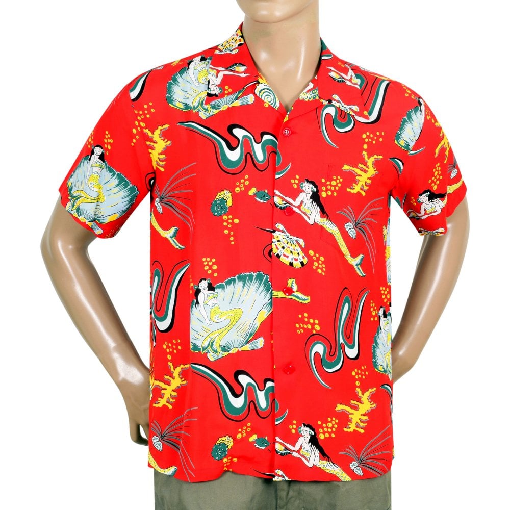 Sun Surf Mens Red Mermaids Hawaiian Shirt SURF10088