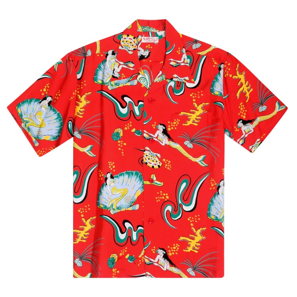Sun Surf Mens Red Mermaids Hawaiian Shirt SURF10088