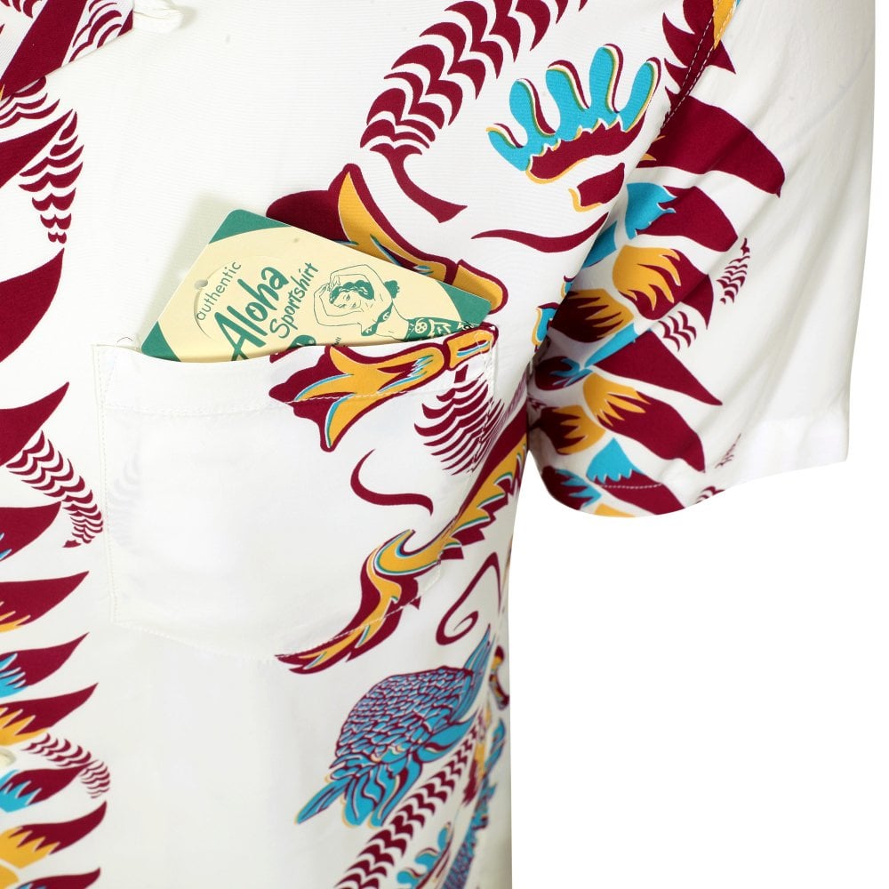 Sun Surf Shimmering Border Hawaiian Shirt in Off White SURF11092