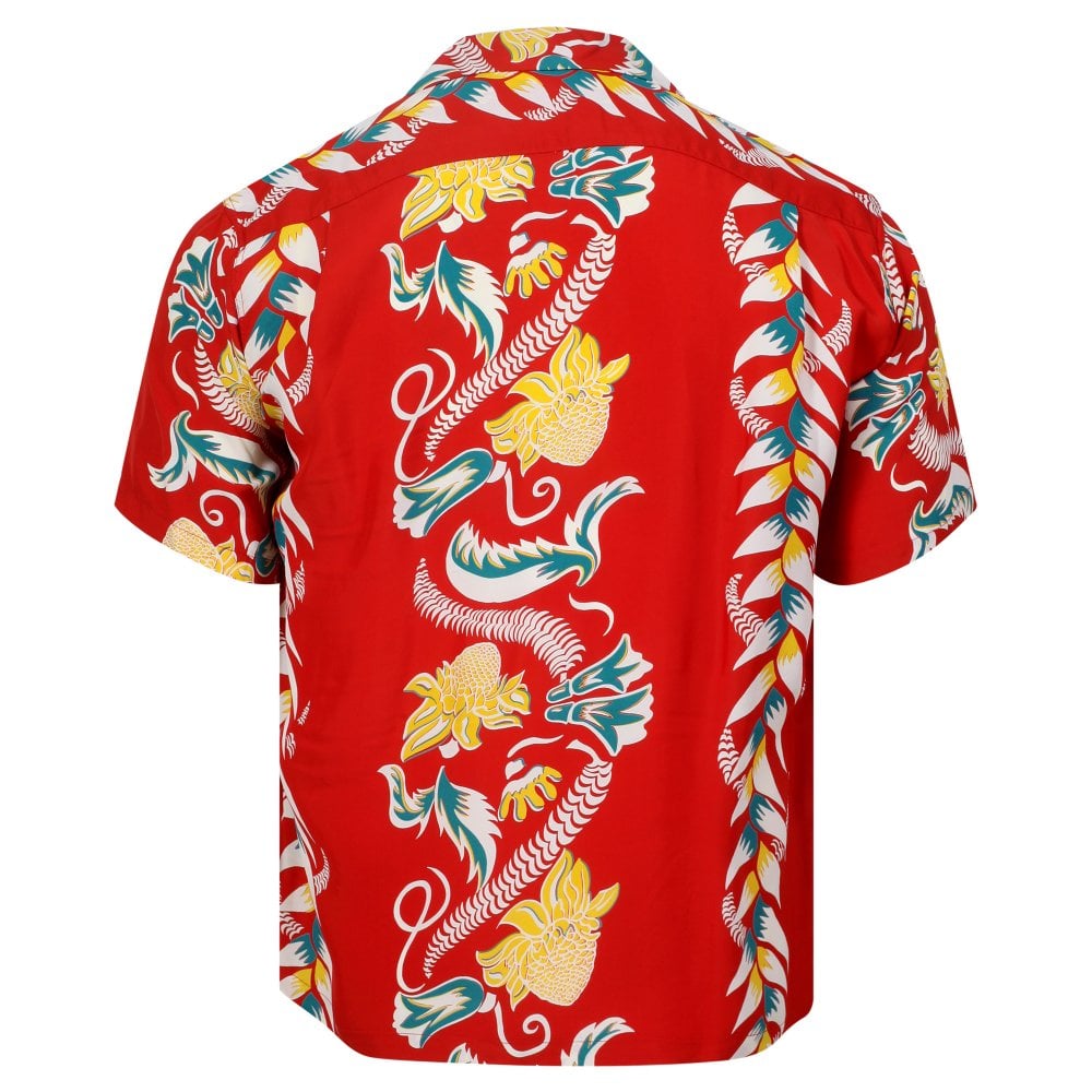 Sun Surf Shimmering Border Made in Japan Hawaiian Shirt in Wine SURF11093