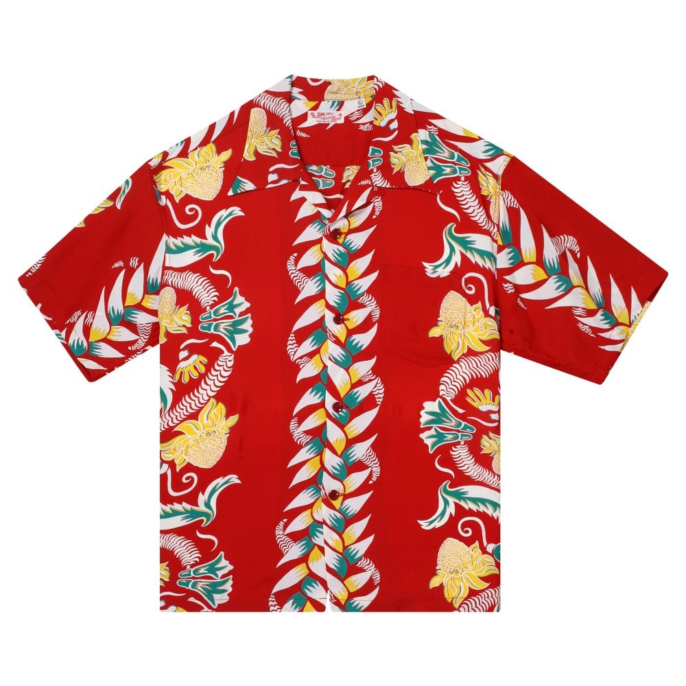 Sun Surf Shimmering Border Made in Japan Hawaiian Shirt in Wine SURF11093
