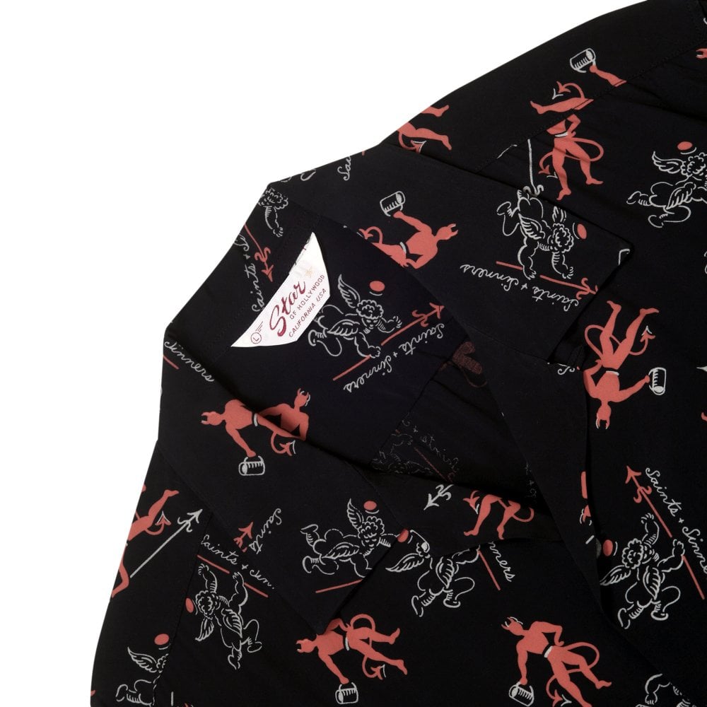 Saints & Sinners Open Collar Star of Hollywood Black Hawaiian Shirt SoH11086