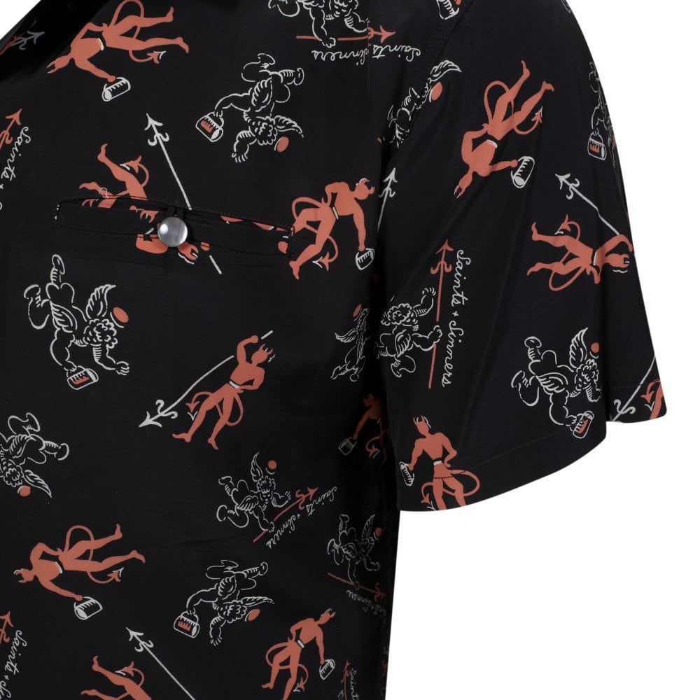 Saints & Sinners Open Collar Star of Hollywood Black Hawaiian Shirt SoH11086