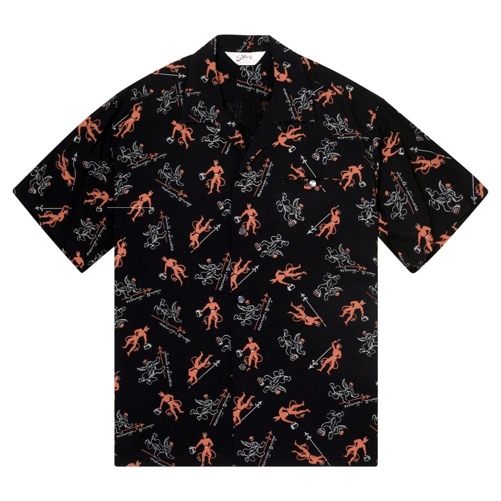 Saints & Sinners Open Collar Star of Hollywood Black Hawaiian Shirt SoH11086