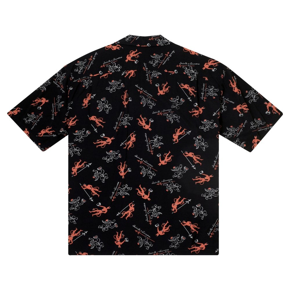 Saints & Sinners Open Collar Star of Hollywood Black Hawaiian Shirt SoH11086