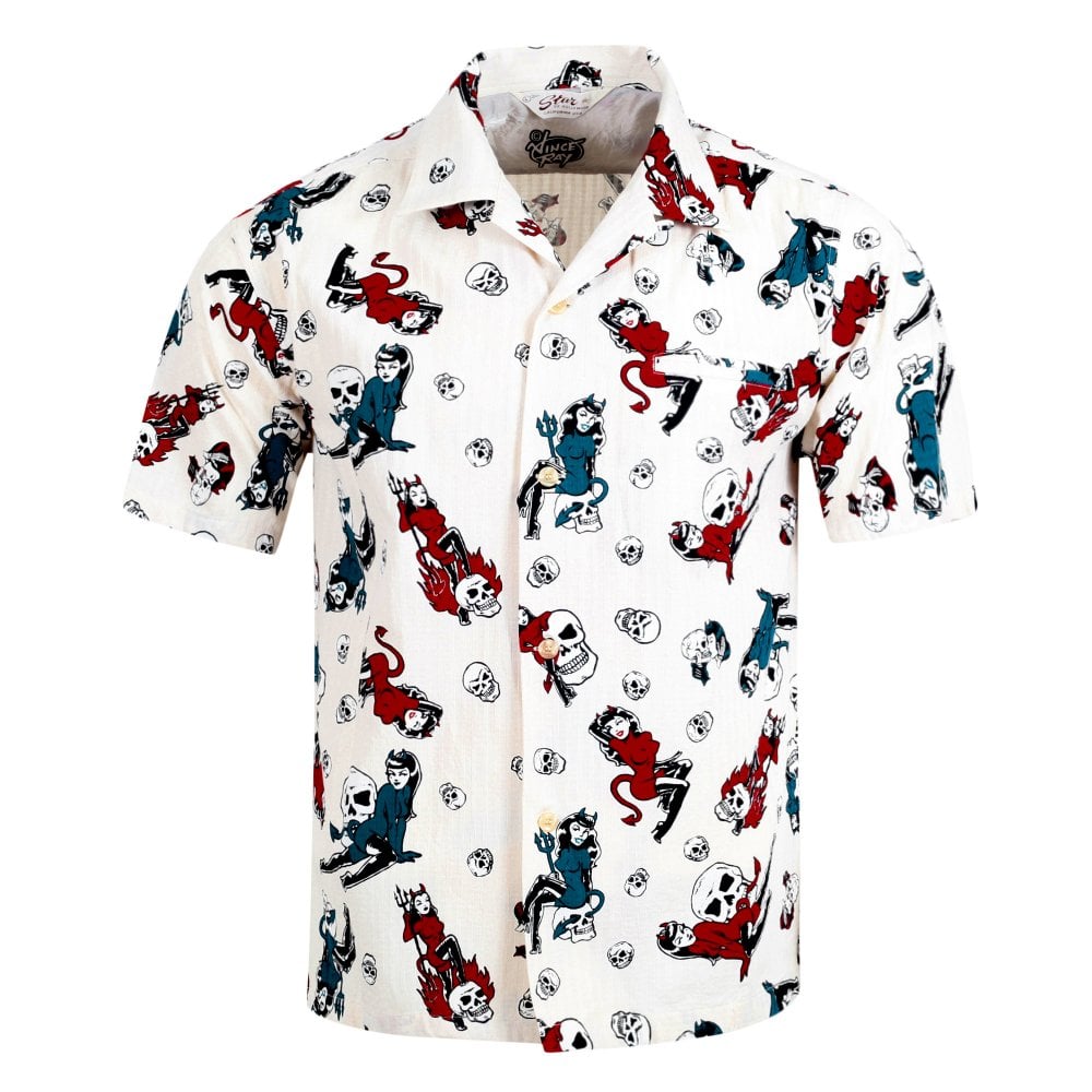 The Devil Skull Girls Star of Hollywood Off White Hawaiian Shirt SoH10093
