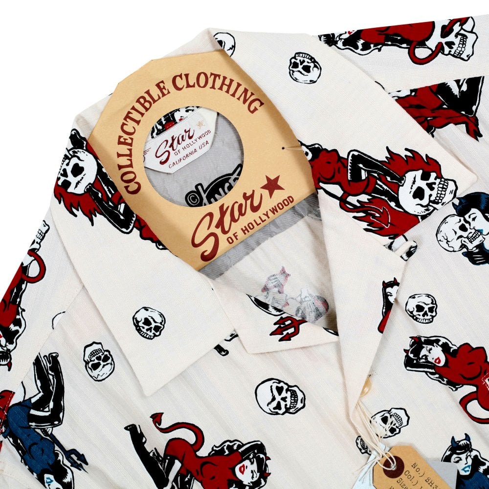 The Devil Skull Girls Star of Hollywood Off White Hawaiian Shirt SoH10093