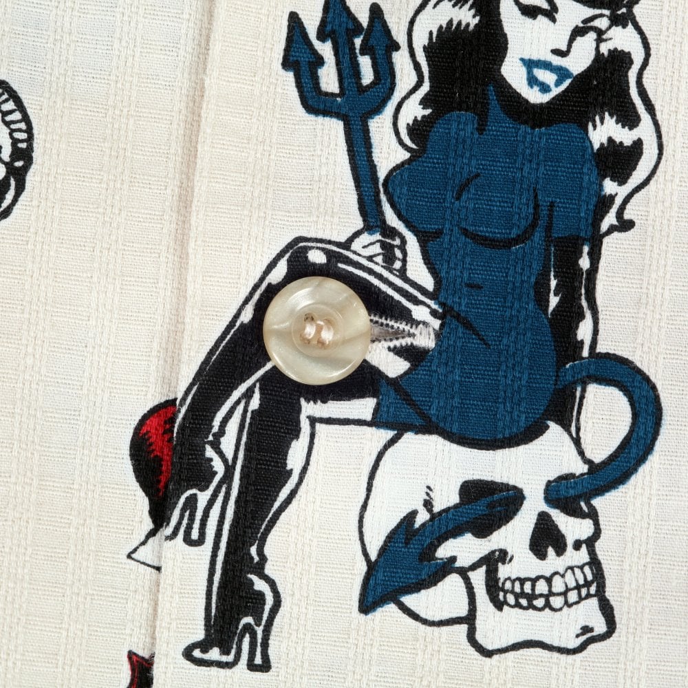 The Devil Skull Girls Star of Hollywood Off White Hawaiian Shirt SoH10093
