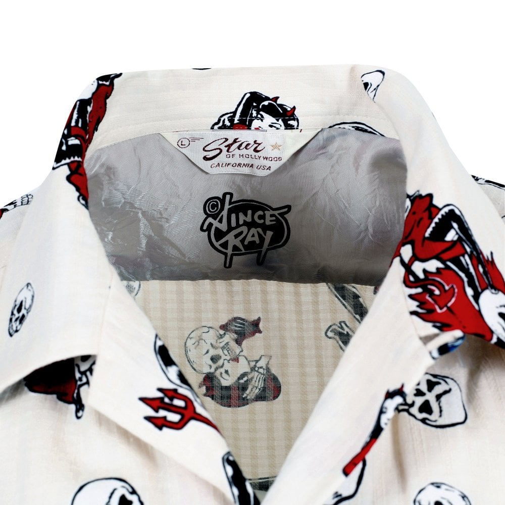 The Devil Skull Girls Star of Hollywood Off White Hawaiian Shirt SoH10093
