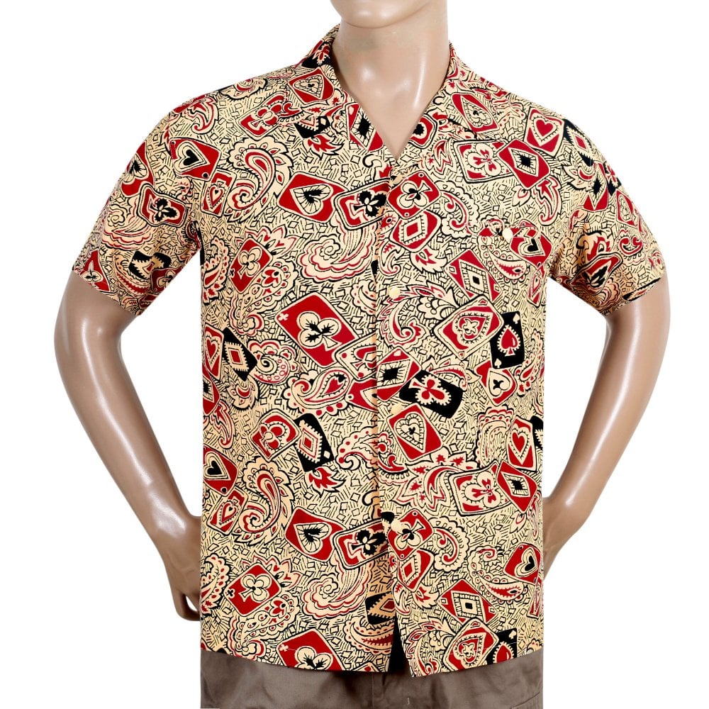 Playing Card & Paisley Star of Hollywood Off White Hawaiian Shirt SoH10098