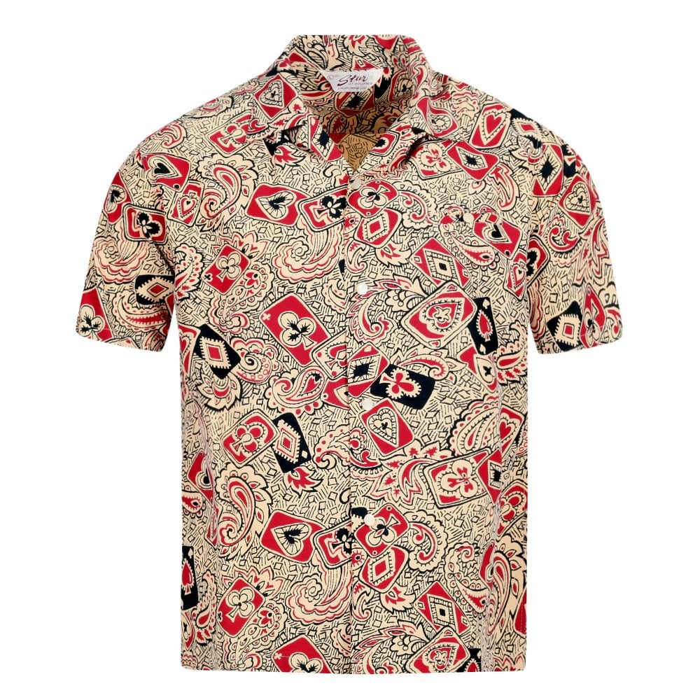 Playing Card & Paisley Star of Hollywood Off White Hawaiian Shirt SoH10098
