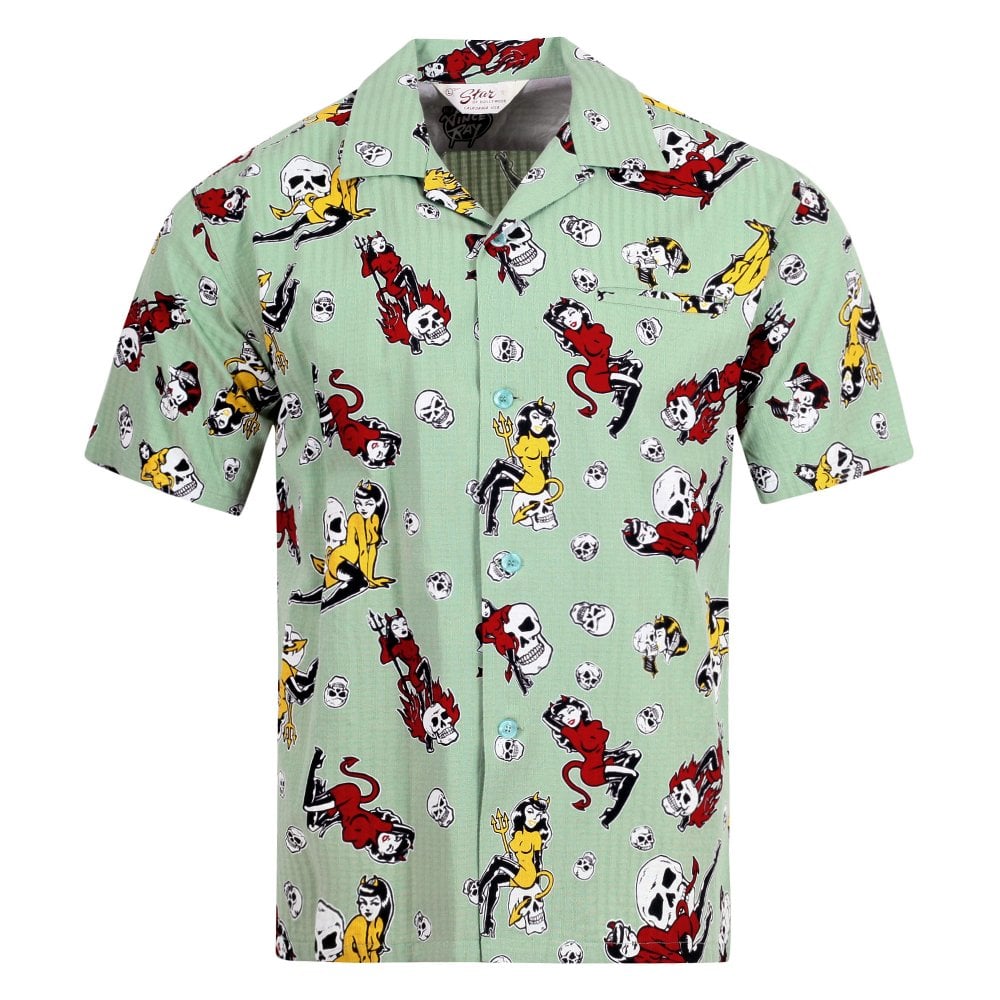 The Devil Skull Girls Star of Hollywood Mint Green Hawaiian Shirt SoH10094