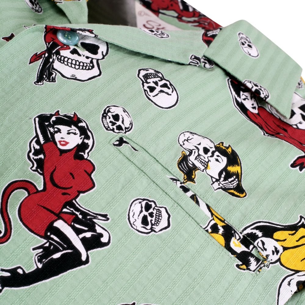 The Devil Skull Girls Star of Hollywood Mint Green Hawaiian Shirt SoH10094