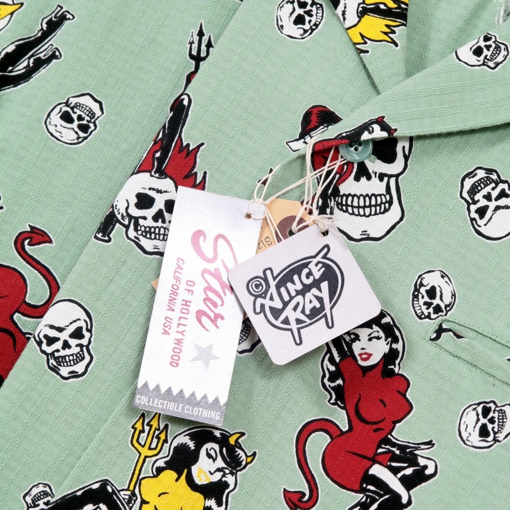 The Devil Skull Girls Star of Hollywood Mint Green Hawaiian Shirt SoH10094