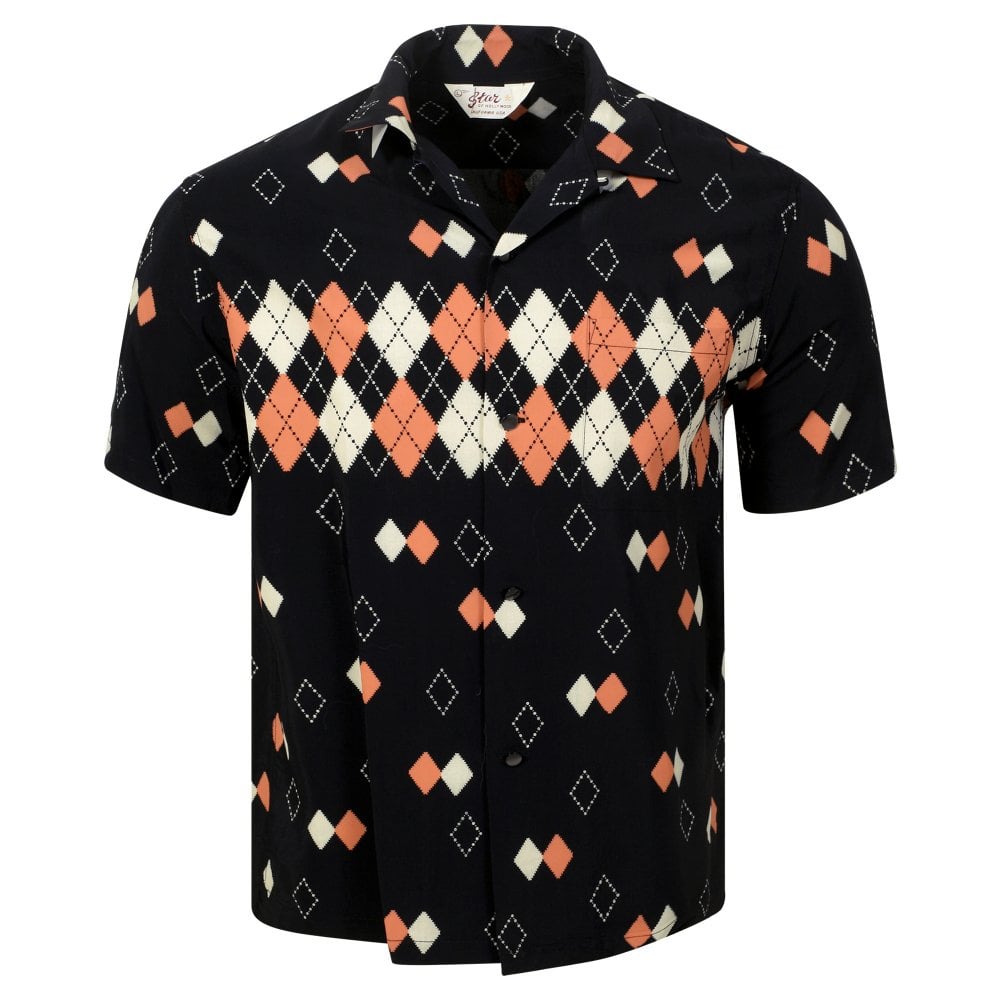 Argyle Star of Hollywood Black Hawaiian Shirt SoH11084