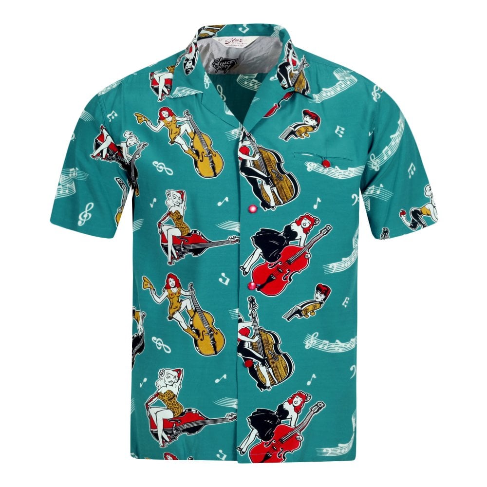 Star Of Hollywood Double Bass Pinups Star of Hollywood Blue Hawaiian Shirt SoH10091