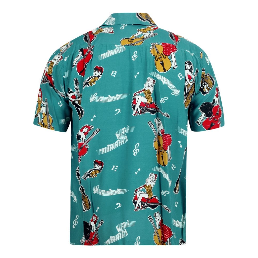 Star Of Hollywood Double Bass Pinups Star of Hollywood Blue Hawaiian Shirt SoH10091
