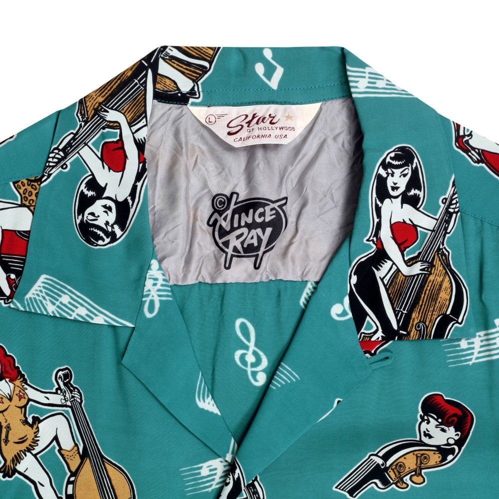 Star Of Hollywood Double Bass Pinups Star of Hollywood Blue Hawaiian Shirt SoH10091