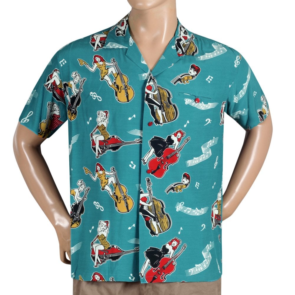 Star Of Hollywood Double Bass Pinups Star of Hollywood Blue Hawaiian Shirt SoH10091