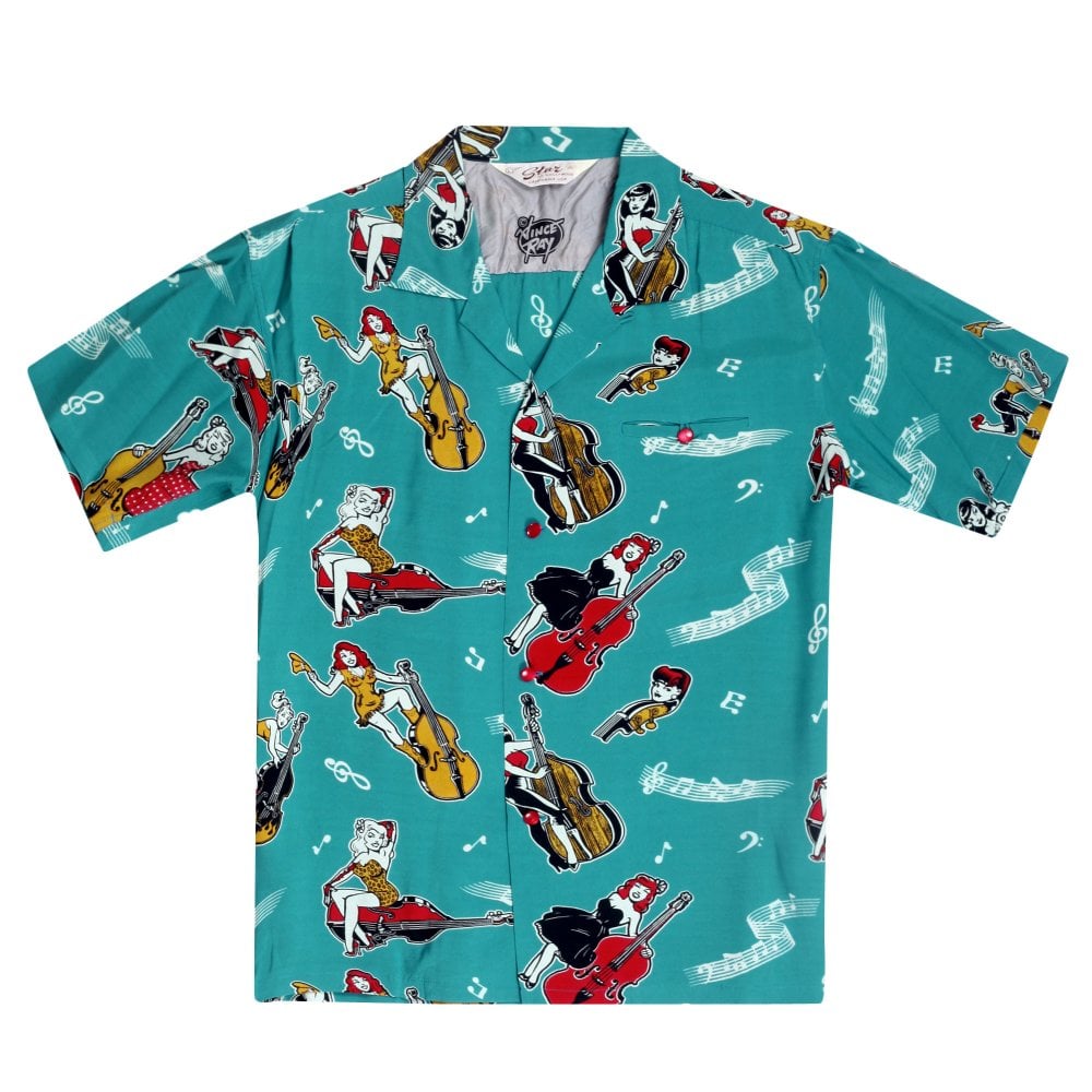 Star Of Hollywood Double Bass Pinups Star of Hollywood Blue Hawaiian Shirt SoH10091