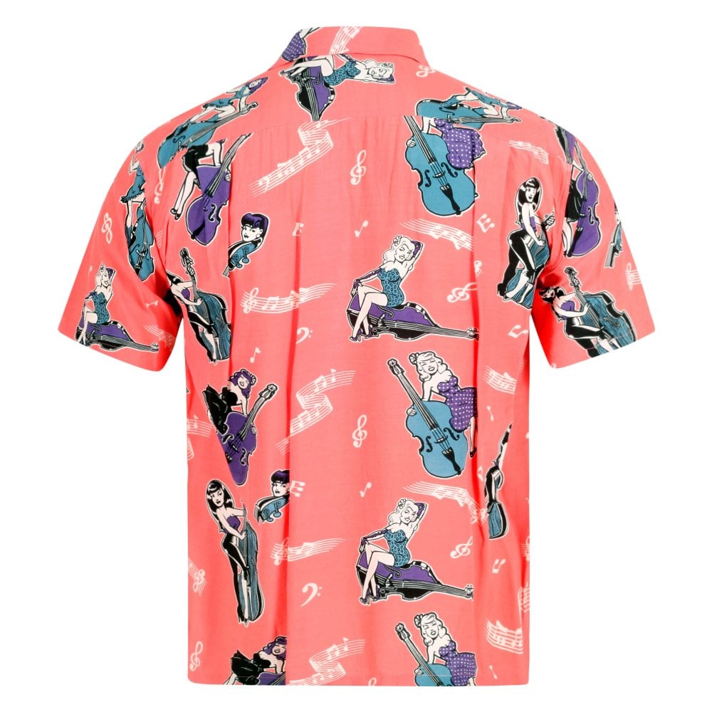 Star Of Hollywood Mens Red  Double Bass Pinups Star of Hollywood Hawaiian Shirt SoH10092