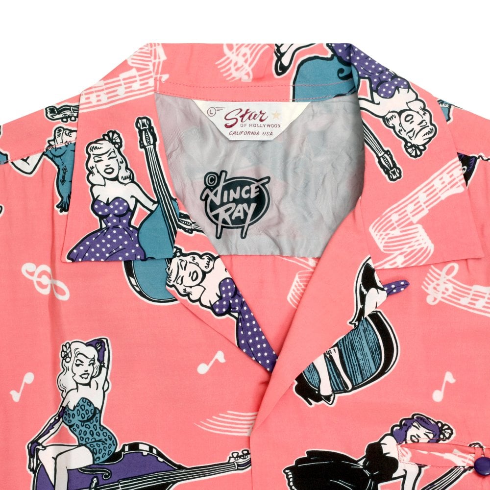 Star Of Hollywood Mens Red  Double Bass Pinups Star of Hollywood Hawaiian Shirt SoH10092