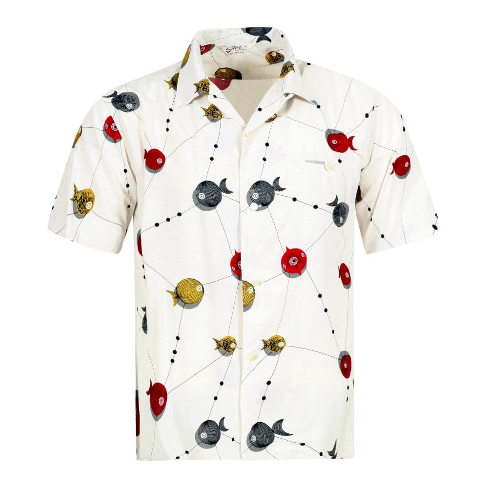 Off White Atomic Fish Star of Hollywood Hawaiian Shirt SoH10099
