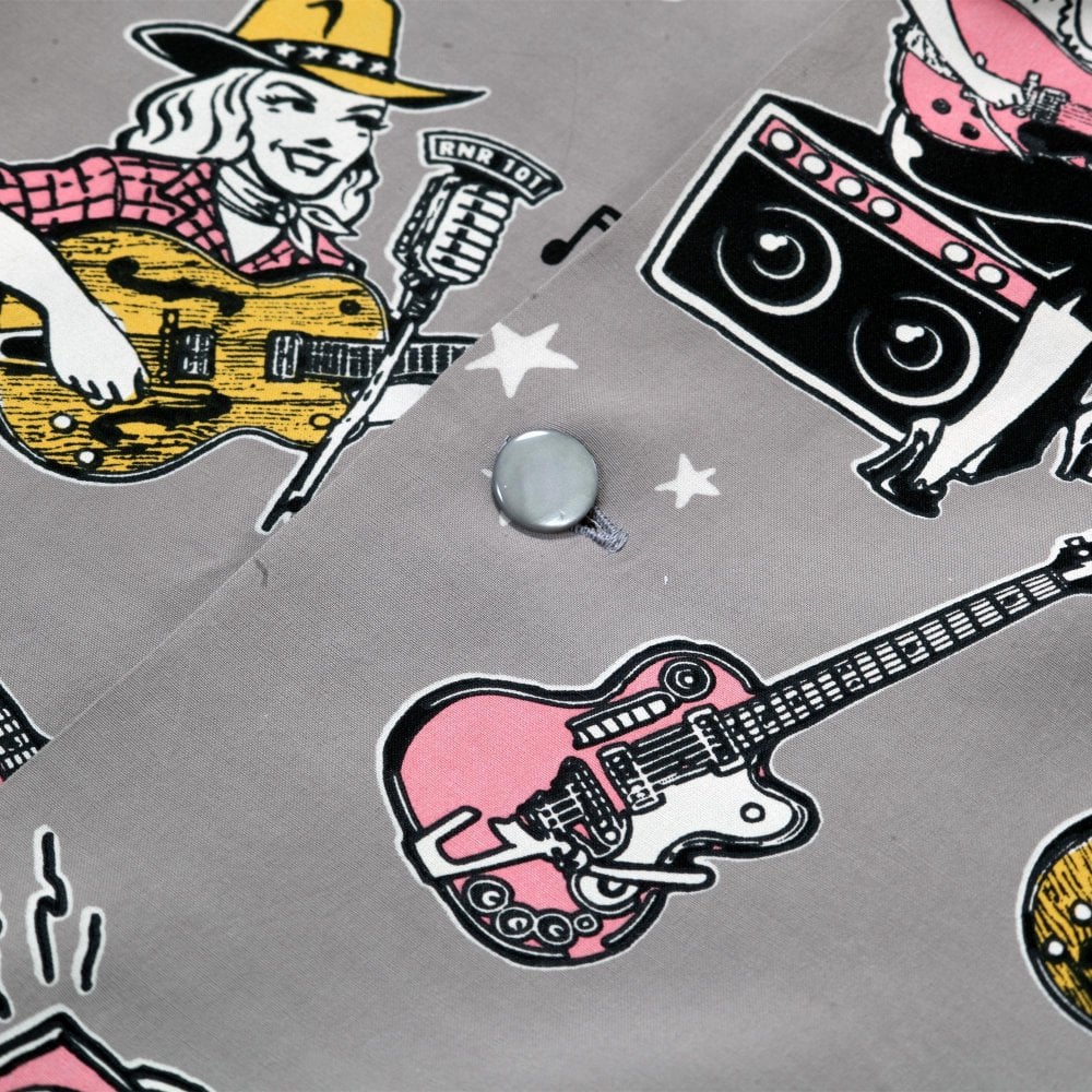 Mens Star of Hollywood X Vince Ray Girls N Guitars Grey Hawaiian Shirt SoH11080