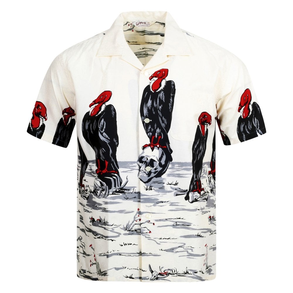 Mens Condor Star of Hollywood Off White Hawaiian Shirt SoH10096